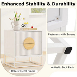 Fluted Nightstand End Table With 2 Drawers-White - thumbnail 4