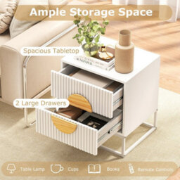 Fluted Nightstand End Table With 2 Drawers-White - thumbnail 5