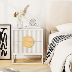 Fluted Nightstand End Table With 2 Drawers-White - thumbnail 6