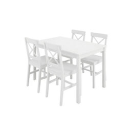 LPD Crawford White 4 Seater Dining Table - Sturdy Design With Satin X-Back Chairs - thumbnail 1