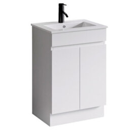 Plum&clay Complete Bathroom Suite Black Taps 600mm White Floor Standing Vanity Unit Bath Shower Screen Toilet Waste - thumbnail 2