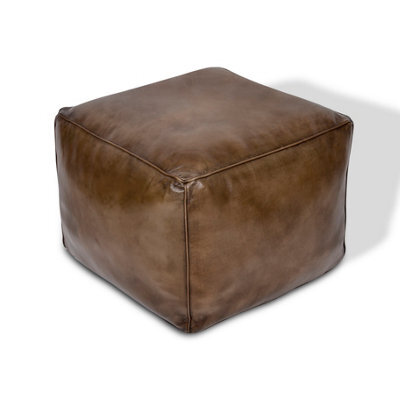 Elm Home And Garden 100% Real Genuine Leather Large Pommel Footstool Ottoman Tan Brown - image 1