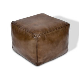 Elm Home And Garden 100% Real Genuine Leather Large Pommel Footstool Ottoman Tan Brown