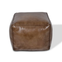 Elm Home And Garden 100% Real Genuine Leather Large Pommel Footstool Ottoman Tan Brown - thumbnail 2