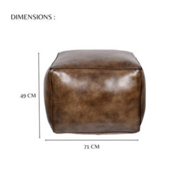 Elm Home And Garden 100% Real Genuine Leather Large Pommel Footstool Ottoman Tan Brown - thumbnail 5