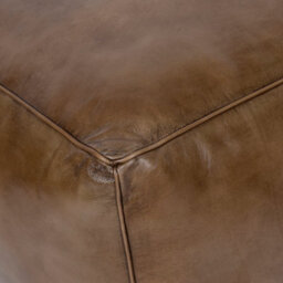 Elm Home And Garden 100% Real Genuine Leather Large Pommel Footstool Ottoman Tan Brown - thumbnail 4