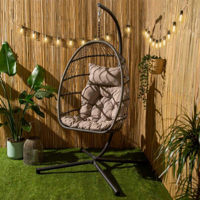 Ohs Folding Hanging Egg Chair Outdoor Garden Patio Swing Pod Seat - Grey - image 1