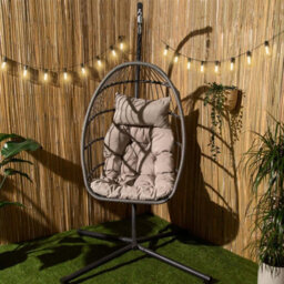 Ohs Folding Hanging Egg Chair Outdoor Garden Patio Swing Pod Seat - Grey - thumbnail 2
