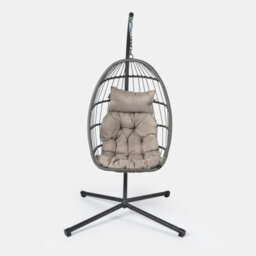 Ohs Folding Hanging Egg Chair Outdoor Garden Patio Swing Pod Seat - Grey - thumbnail 3