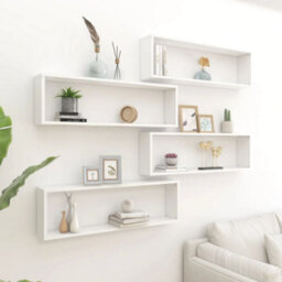 Berkfield Wall Cube Shelf 4 Pcs White 100X15X30 Cm Engineered Wood - thumbnail 1