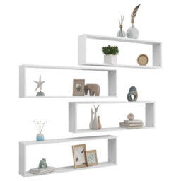 Berkfield Wall Cube Shelf 4 Pcs White 100X15X30 Cm Engineered Wood - thumbnail 3