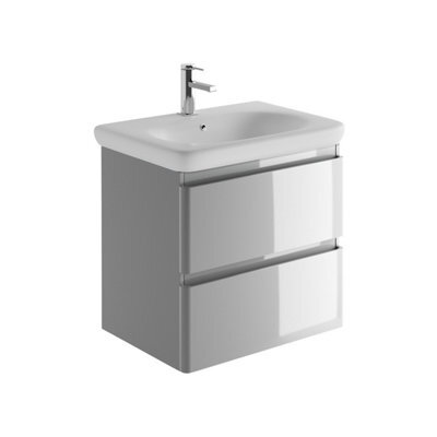 Plum&clay Marvel Gloss Light Grey Wall Hung Bathroom Vanity Unit With Round Resin Basin (W)600mm - image 1