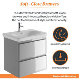 Plum&clay Marvel Gloss Light Grey Wall Hung Bathroom Vanity Unit With Round Resin Basin (W)600mm - thumbnail 4