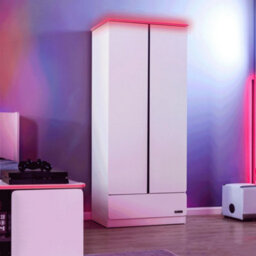 X Rocker Carbon-Tek Led 2-Door Wardrobe With Drawer - White Rgb - thumbnail 1