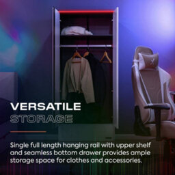 X Rocker Carbon-Tek Led 2-Door Wardrobe With Drawer - White Rgb - thumbnail 4