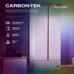 X Rocker Carbon-Tek Led 2-Door Wardrobe With Drawer - White Rgb - thumbnail 2