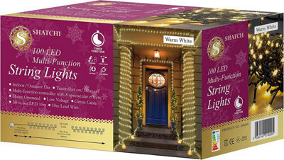 Shatchi 100 Warm White Leds Multifunction Timer Outdoor String Fairy Lights 10M - image 1