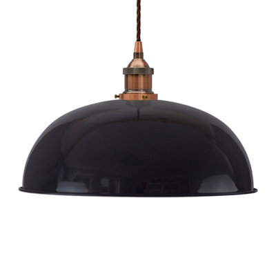 Navy Blue Worcester Painted Dome Pendant Light With Antique Copper Lamp Holder And Brown Twisted Cable - Se Home - image 1