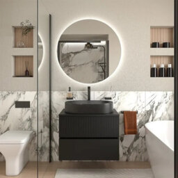 Bathroom City 700mm Wall Hung Vanity Unit With Worktop & Black Basin, Matt Black Floating Bathroom Sink Unit - thumbnail 1