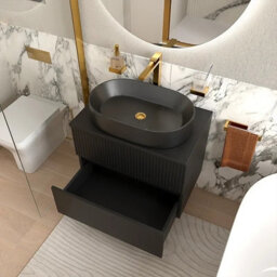Bathroom City 700mm Wall Hung Vanity Unit With Worktop & Black Basin, Matt Black Floating Bathroom Sink Unit - thumbnail 5