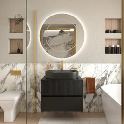 Bathroom City 700mm Wall Hung Vanity Unit With Worktop & Black Basin, Matt Black Floating Bathroom Sink Unit - thumbnail 4
