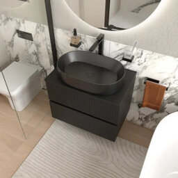Bathroom City 700mm Wall Hung Vanity Unit With Worktop & Black Basin, Matt Black Floating Bathroom Sink Unit - thumbnail 3