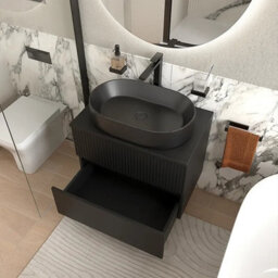 Bathroom City 700mm Wall Hung Vanity Unit With Worktop & Black Basin, Matt Black Floating Bathroom Sink Unit - thumbnail 2