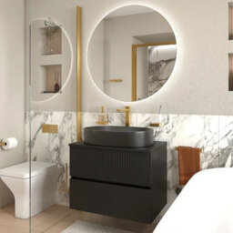 Bathroom City 700mm Wall Hung Vanity Unit With Worktop & Black Basin, Matt Black Floating Bathroom Sink Unit - thumbnail 6