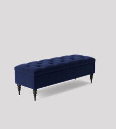 90Cm Safar Ottoman Bench With Storage And Turned Wooden Legs- Plush Velvet Shoes Bench - Sapphire Blue Chesterfield Storage Bench - thumbnail 1