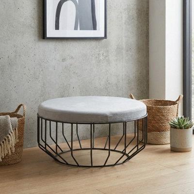 Hayes Round Grey Velvet Footstool - image 1