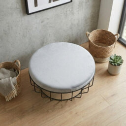 Hayes Round Grey Velvet Footstool - thumbnail 2