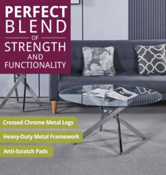 Hallowood Furniture Cullompton Round Glass Coffee Table With 4 Crossed Chrome Legs - thumbnail 5