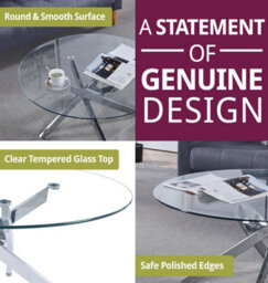 Hallowood Furniture Cullompton Round Glass Coffee Table With 4 Crossed Chrome Legs - thumbnail 4