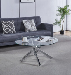 Hallowood Furniture Cullompton Round Glass Coffee Table With 4 Crossed Chrome Legs