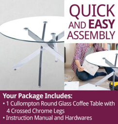 Hallowood Furniture Cullompton Round Glass Coffee Table With 4 Crossed Chrome Legs - thumbnail 7