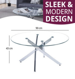 Hallowood Furniture Cullompton Round Glass Coffee Table With 4 Crossed Chrome Legs - thumbnail 3