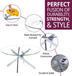Hallowood Furniture Cullompton Round Glass Coffee Table With 4 Crossed Chrome Legs - thumbnail 2