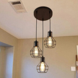 Industrial 3-Light Pendant Light, Flush Mount Ceiling Light Fixture With Black Metal Vintage Hanging Pendant Lighting - thumbnail 9