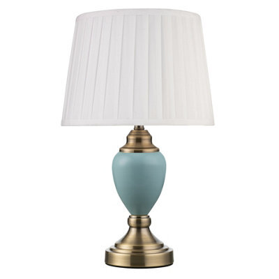 Lighting Supermarket Malham Small Touch Control Table Lamp With Ivory Pleated Shade - Blue & Antique Brass - image 1
