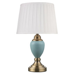 Lighting Supermarket Malham Small Touch Control Table Lamp With Ivory Pleated Shade - Blue & Antique Brass - thumbnail 1