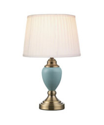 Lighting Supermarket Malham Small Touch Control Table Lamp With Ivory Pleated Shade - Blue & Antique Brass - thumbnail 2