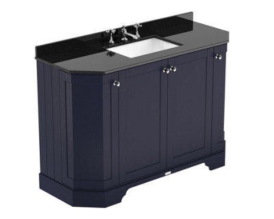 Hudson Reed Floor Standing 4-Door Angled Vanity Unit With 3 Tap Hole Black Marble Top & Basin, Twilight Blue, 1236X470mm - image 1