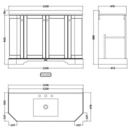 Hudson Reed Floor Standing 4-Door Angled Vanity Unit With 3 Tap Hole Black Marble Top & Basin, Twilight Blue, 1236X470mm - thumbnail 2