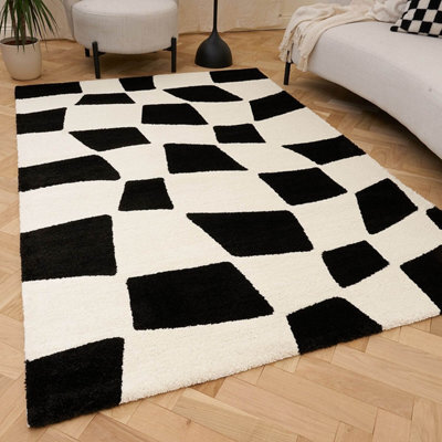 The Rugs Joli Black And White Chequered Rug Soft Dense Pile Easy To Clean And Pet Friendly For Living Rooms And Bedrooms - image 1