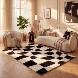 The Rugs Joli Black And White Chequered Rug Soft Dense Pile Easy To Clean And Pet Friendly For Living Rooms And Bedrooms - thumbnail 8