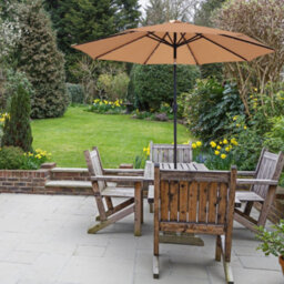Glamhaus Garden Parasol Solar Led 2.7M ,tilting Table Umbrella With Crank Handle, Protection Uv40, Includes Parasol Cover- Sand - thumbnail 6
