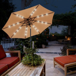 Glamhaus Garden Parasol Solar Led 2.7M ,tilting Table Umbrella With Crank Handle, Protection Uv40, Includes Parasol Cover- Sand - thumbnail 5