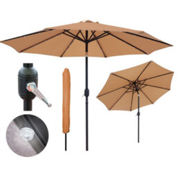 Glamhaus Garden Parasol Solar Led 2.7M ,tilting Table Umbrella With Crank Handle, Protection Uv40, Includes Parasol Cover- Sand - thumbnail 7