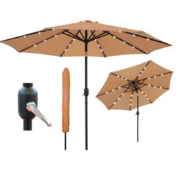 Glamhaus Garden Parasol Solar Led 2.7M ,tilting Table Umbrella With Crank Handle, Protection Uv40, Includes Parasol Cover- Sand - thumbnail 1