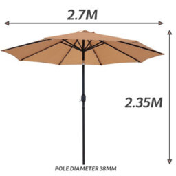 Glamhaus Garden Parasol Solar Led 2.7M ,tilting Table Umbrella With Crank Handle, Protection Uv40, Includes Parasol Cover- Sand - thumbnail 3